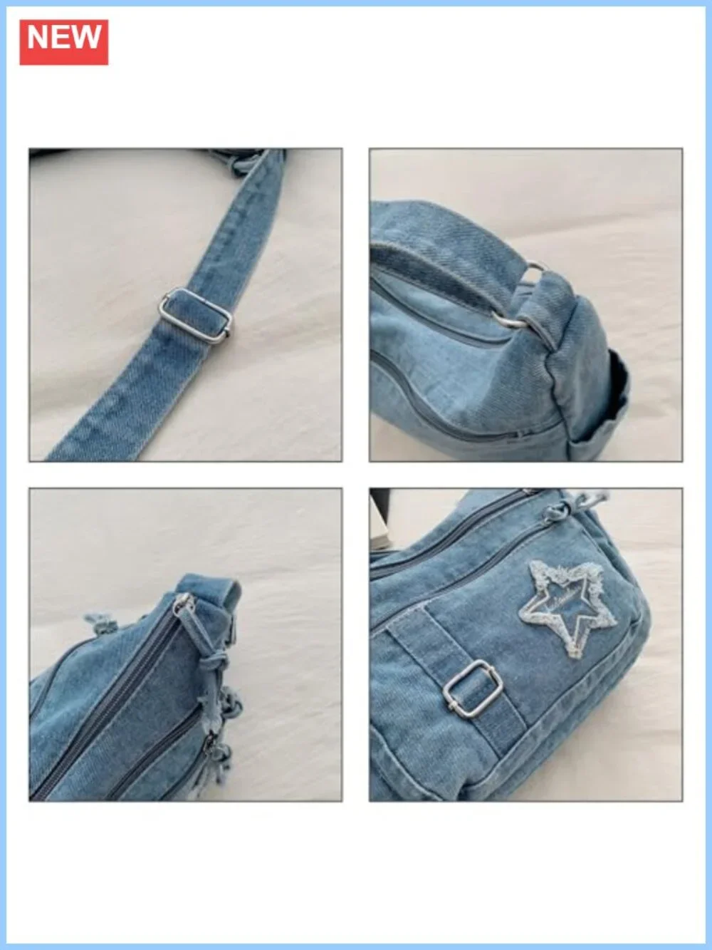 Women's Denim Crossbody Purse with Multiple Pockets - Small Y2k Preppy Jean